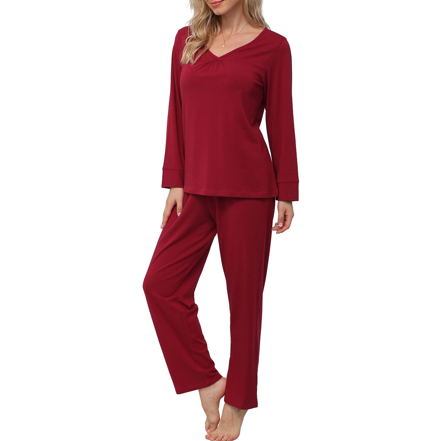 Anygrew Women's Pajamas Set Long Sleeve Shirts and Long Pants 2 Piece Pjs Sleepwear with Pockets