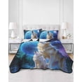 thumbnail image 2 of Quilts Twin Size Bedding Set, Abstract Art Wolfs Lightweight Quilted Comforter, Blue Moon Forest Black Soft Reversible Bedspread Coverlet with Pillow Covers for All Season, 68" x 86", 2 of 7