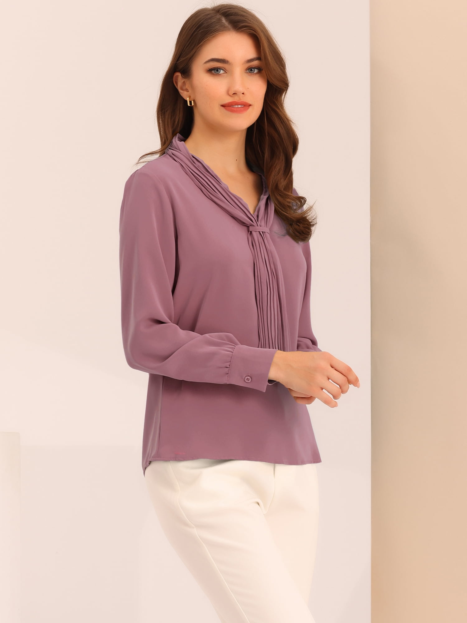 DARING DIVA Work Office Blouse Pleated Top Shirt L Mauve