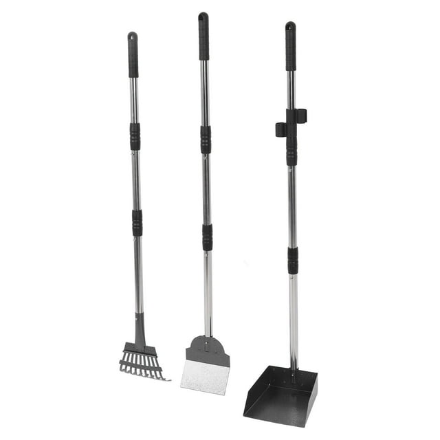 Dog Poop Tray Rake Shovel Set, Stainless Steel Pet Poop Scooper Anti Stick Coating for Pet Supplies Black
