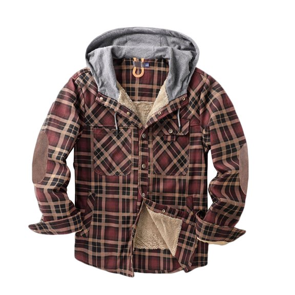 zfhfof Men's Classic Flannel Shirt Jacket Fleece Sherpa Lined Plaid Jackets Coat Button Down Hoodie Winter Outwear