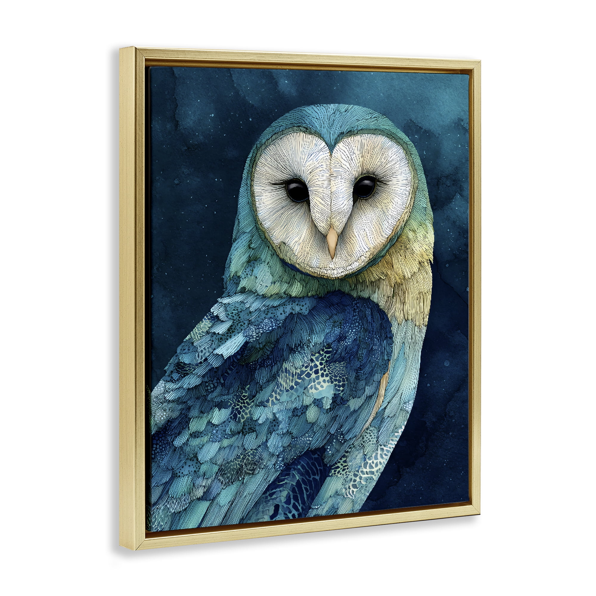 Stupell Industries Cerulean Blue Owl Gold Framed Floater Canvas Wall Art, design by Franklyn Gregory