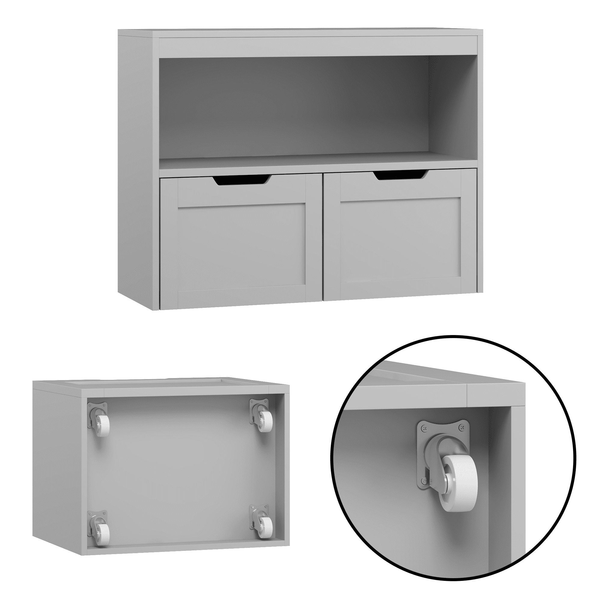 Leumius Kids Bookshelf and Toy Storage with 2 Removable Bins for Bedroom,Playroom,Gray