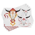 thumbnail image 1 of Ambesonne Tattoo Place Mats Set of 4, Bulls Head with Feather, Standard Size, Red Yellow and White, 1 of 6