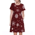 thumbnail image 1 of Easygdp Romantic white snowflakes para Vestido Transpirable de Mujer, Vestido Suelto de Manga Corta con Pliegues y Bolsillos para el Verano, 1 of 6
