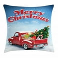 thumbnail image 1 of Christmas Throw Pillow Cushion Cover, Pickup Truck Filed with Ornament Cold December Weather Snowflakes Merry Christmas, Decorative Square Accent Pillow Case, 18 X 18 Inches, Multicolor, by Ambesonne, 1 of 2