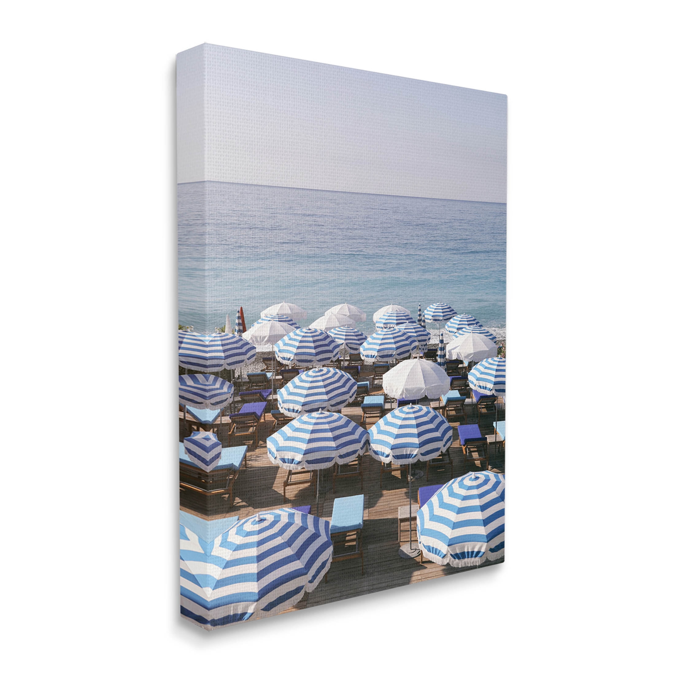 Beach Umbrellas Clear Summer Sky Coastal Photograph Gallery Wrapped Canvas Print Wall Art