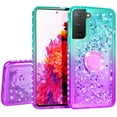 thumbnail image 2 of SOGA Rhinestone Liquid Quicksand Cover Cute Girl Phone Case Compatible for Samsung Galaxy S21+ Plus 5G Case with Embedded Ring for Magnetic Car Mounts and Lanyard - Purple/Teal, 2 of 5