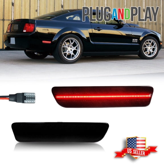 GTINTHEBOX Smoked Rear Bumper Reflector Side Markers Red LED Light For 2005-2009 Ford Mustang