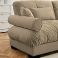 thumbnail image 5 of Oversized Modern Camel Velvet 2-Seater Sofa with Ottoman - Exquisite Stylish Design for Reading Room, Loft, and Bedroom, 5 of 8