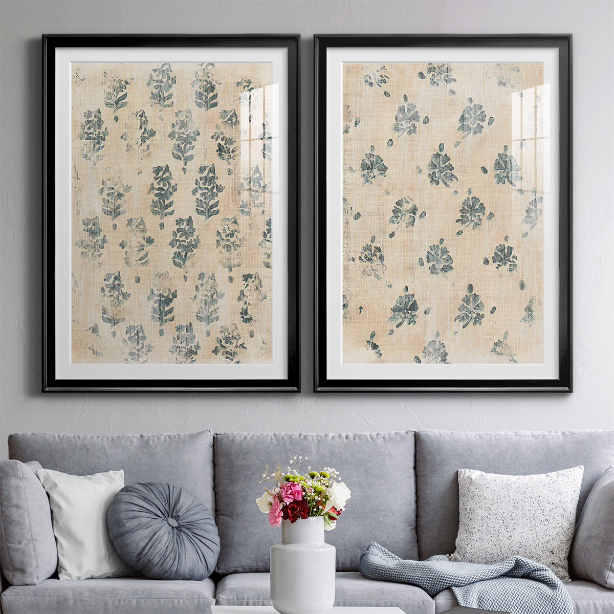 Wexford Home Vintage Blockprint I Premium Framed Print, 30.5" x 42.5" - Ready to Hang, Black (Set of 2)