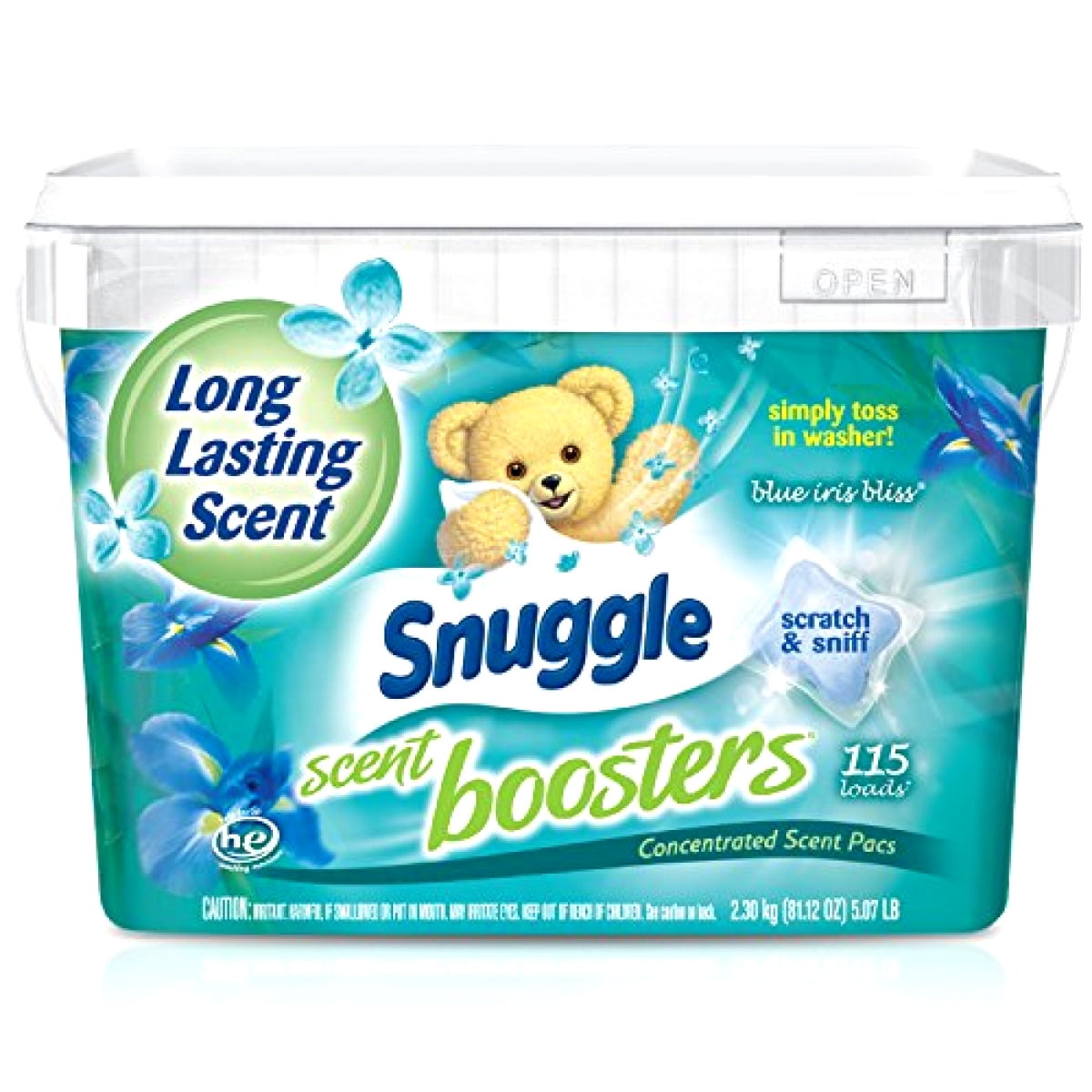 Snuggle Laundry Scent Booster Concentrated Scent Pacs Blue Iris Bliss Tub 115 ct