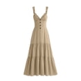 thumbnail image 3 of Dvprdro Solid Color Deep V Neck Sleeveless Maxi Dress for Women Smocked Waist Ruffle Hem Loose Fit Summer Vacation, 3 of 6