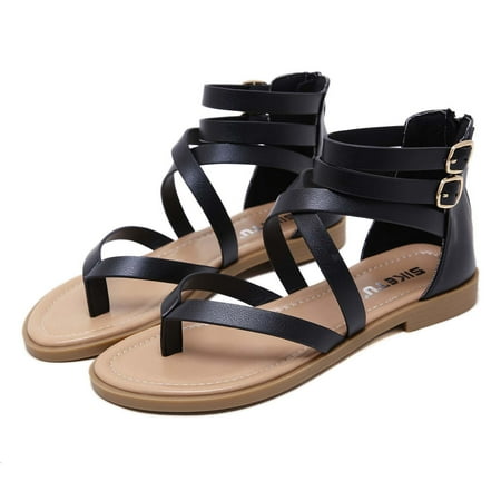 

Women s Roman Gladiator Sandals Clip-Toe Woven Crisscross Sandals Summer Flat Shoes Adjustable Ankle Strap Sandals Clip Toe Sandals Black 7
