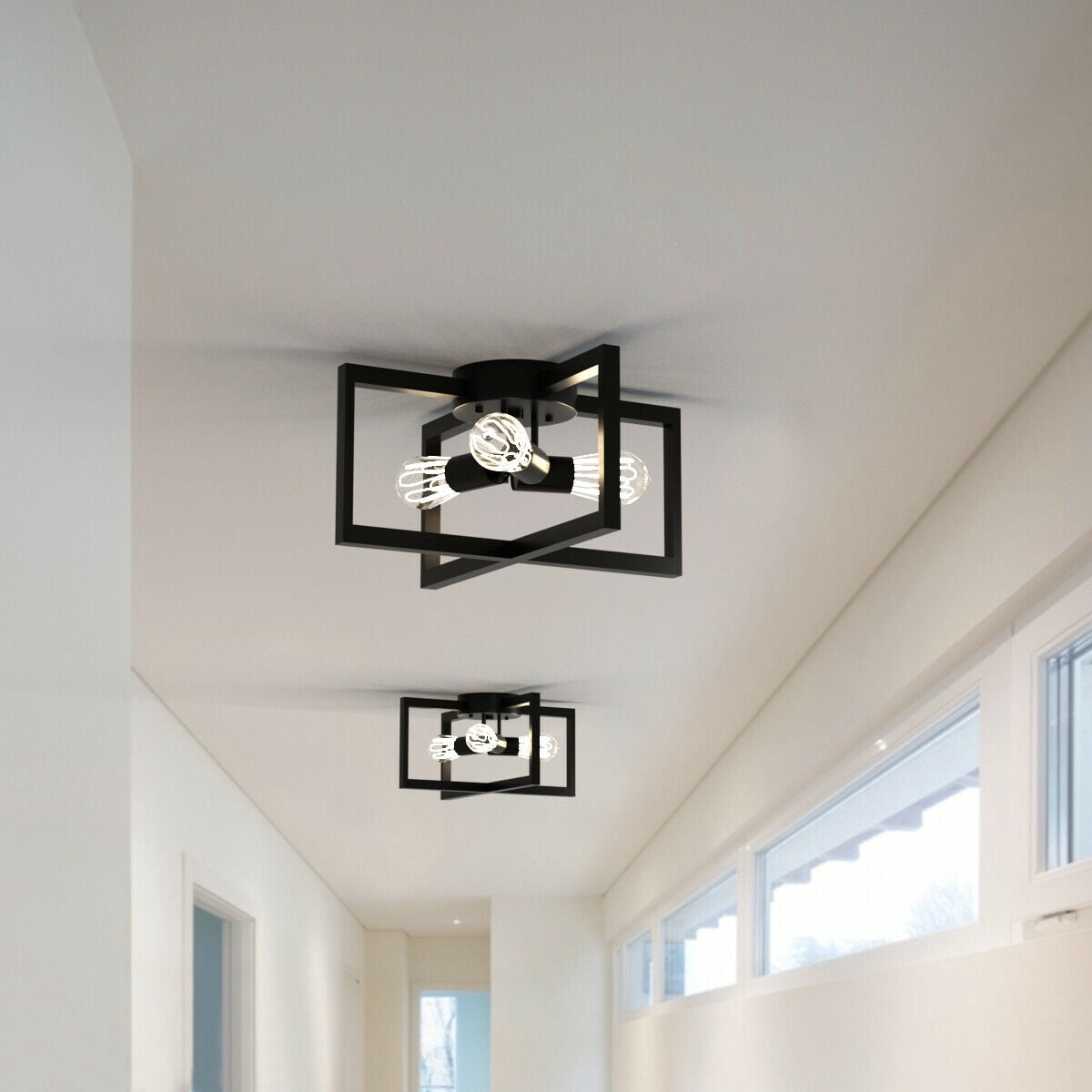 Gymax 3-Lights Flush Mount Ceiling Lamp Geometric Metal w/ Iron Square Lamp Shade