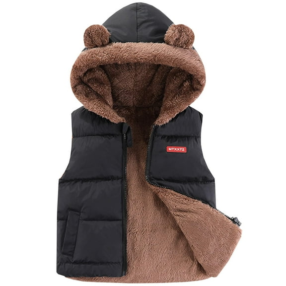 Girls Puffer Vest Kids Outerwear Soft Flannel Lined Insulation Waistcoat Bear Ears Gilet Winter Quilted Jackets Pocket 1-7y