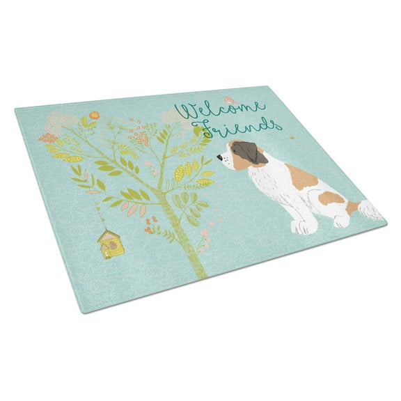 Caroline's Treasures Welcome Friends Saint Bernard Glass Cutting Board Large