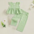 thumbnail image 2 of Paguaki Baby Girls Summer 2 Piece Outfits Ruffle Sleeve Button up Tops Plaid Pants Spring Toddler Girl Clothes, 2 of 4