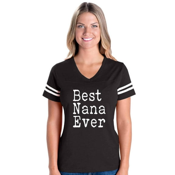 Womens Best Nana Football V-Neck T-Shirt