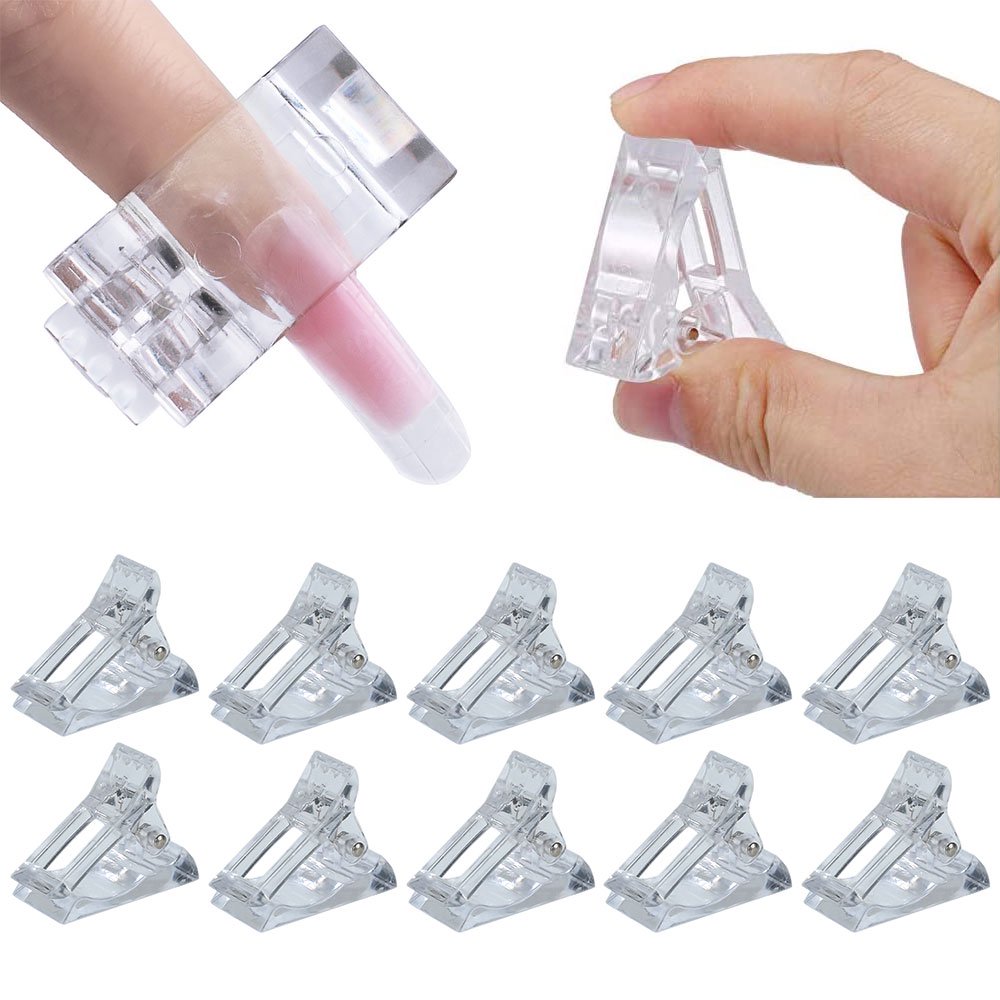 HOTBEST 10PCS Nail Tips Clip Transparent Plastic Finger Extension