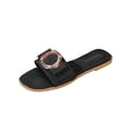 thumbnail image 5 of Eltusu Women Flat Slide Sandals, PU Open Toe Slip On Fashion Summer Shoes Black Size 7, 5 of 6