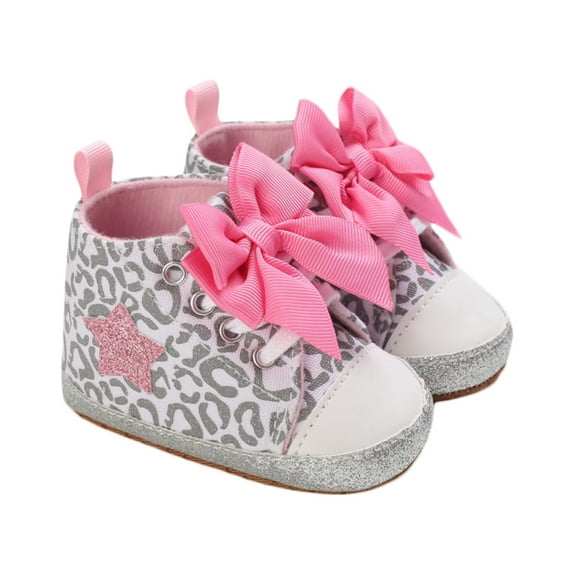 Gureui Infant Baby Girl Shoes Leopard / Star Ankle Bowknot Soft-Soled Non-Slip Footwear 0-12M