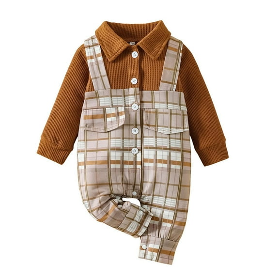 Edvintorg 0-12Months Infant Girl Clothes Clearance Rompers Baby Boys Long Sleeve Fashion Plaid Button Jumpsuits Spring Fall Girls Boys Clothes Baby Costume