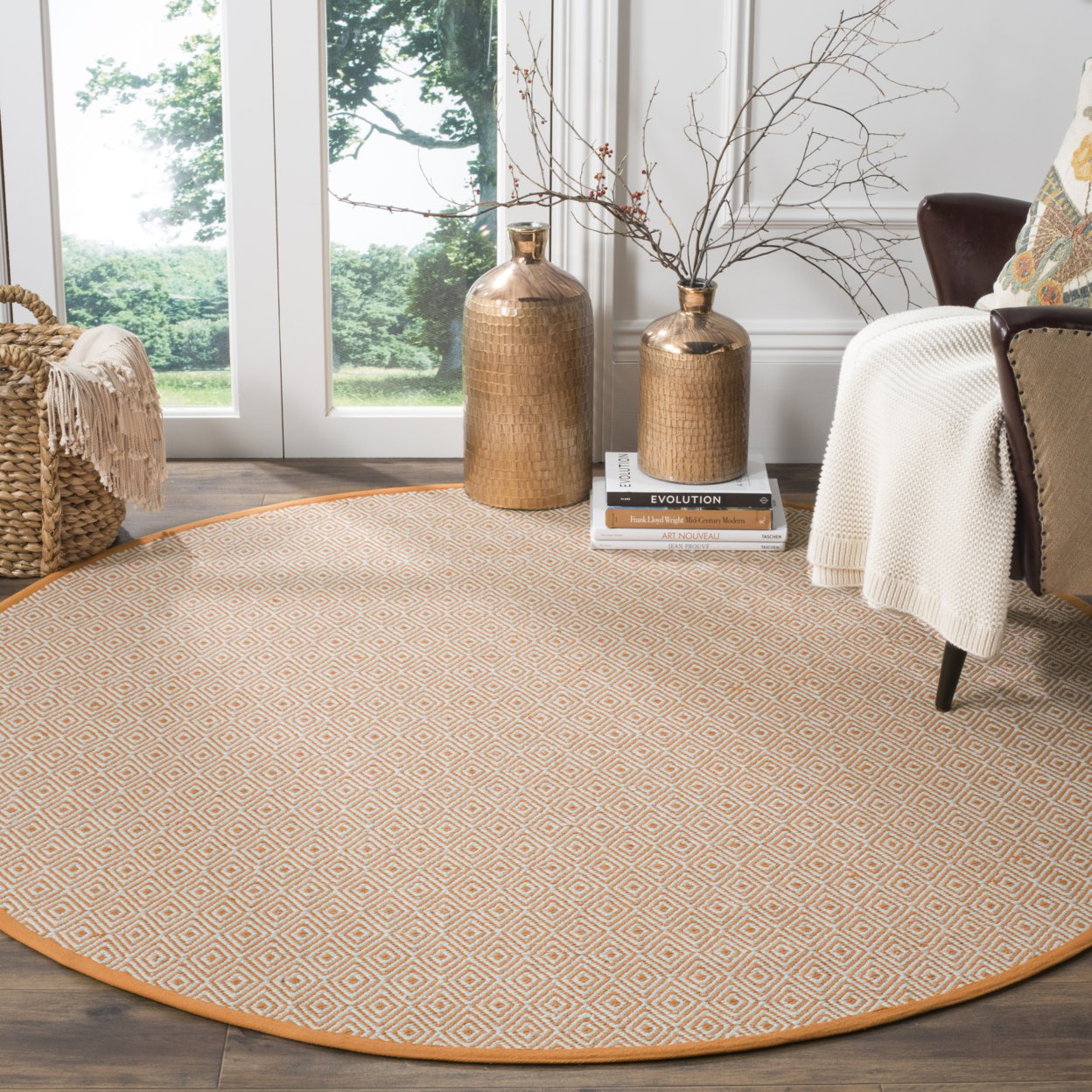 thumbnail image 2 of SAFAVIEH Montauk Terrence Geometric Diamond Cotton Area Rug, Ivory/Rust, 4' x 6', 2 of 10
