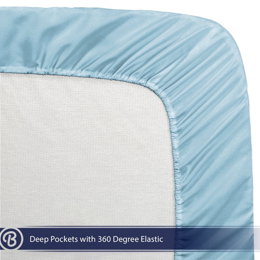 Fitted Sheet + Pillowcase Set, Microfiber, Wrinkle Resistant, Twin XL, Light Blue