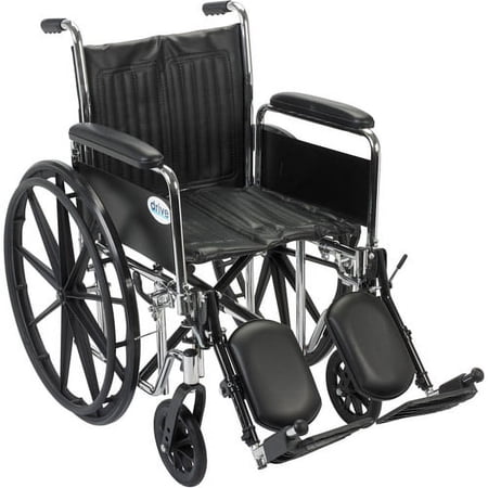 Drive Medical Chrome Sport Wheelchair, Detachable Full Arms, Elevating Leg Rests, 16" Seat