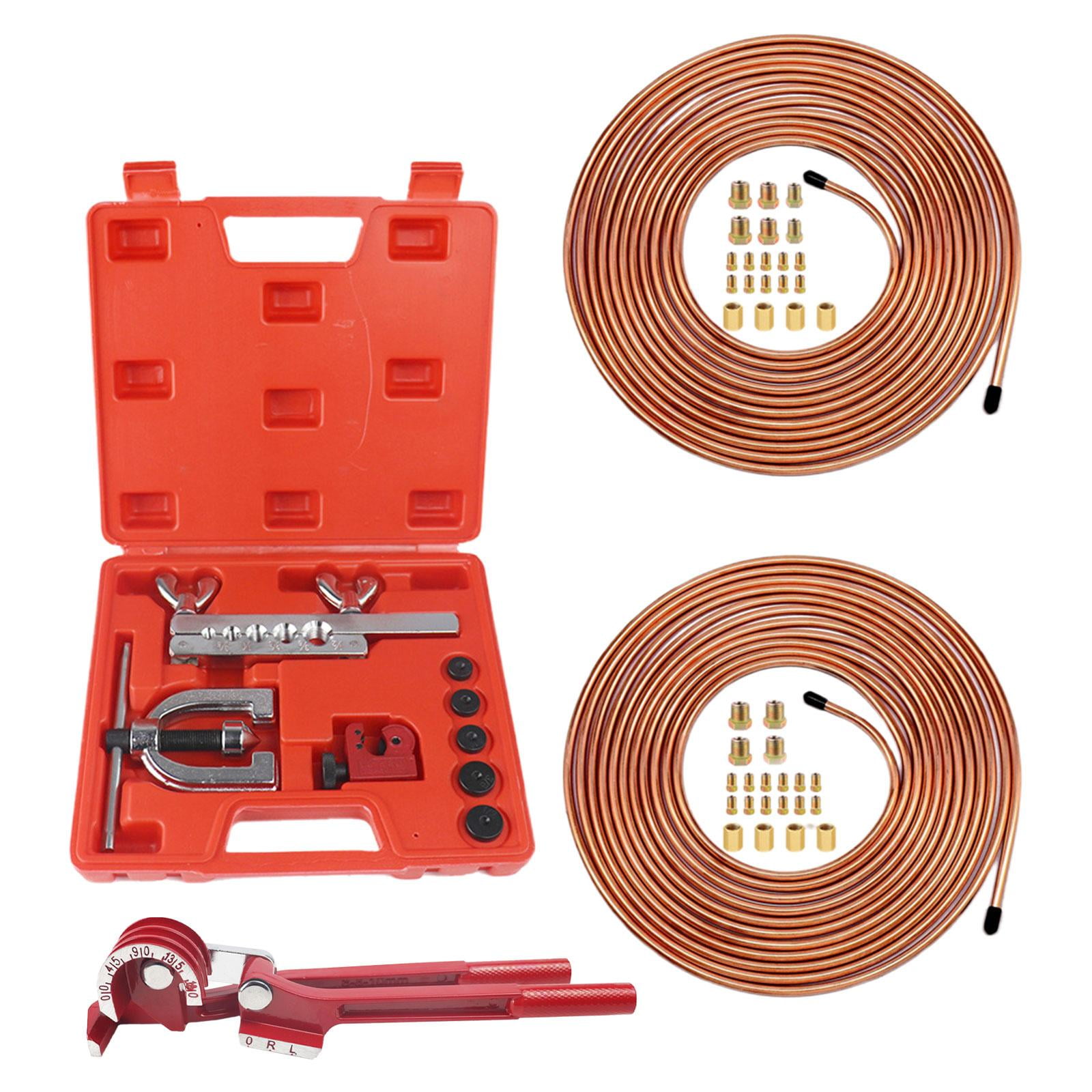 Kit De Tubos De Línea De Freno Recubiertos De Cobre, 2 Rollos De 25 Pies (3/16 Y 1/4 De Pulgada) Con 32 Accesorios, Color Dorado, Universal