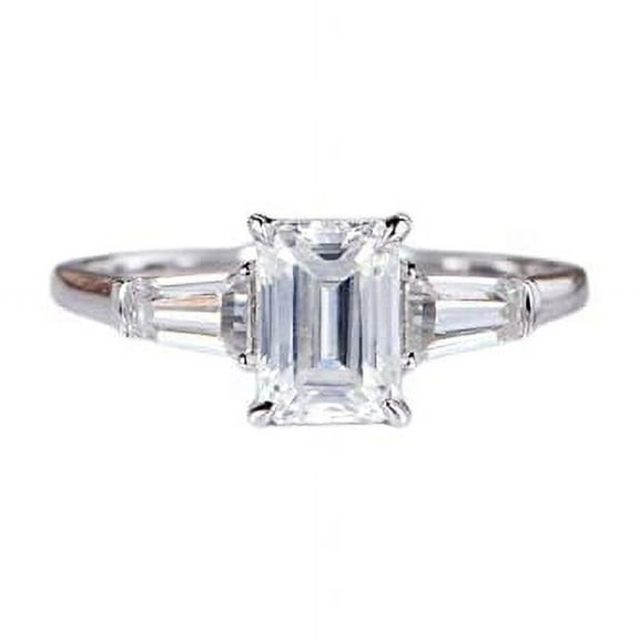 HeartsAndYou 1.5ct Emerald Moissanite Tapered Baguette Accents Trilogy Ring 18k White Gold Over Silver