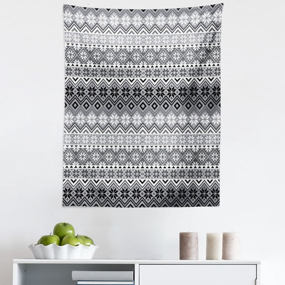 Grey Tapestry, Nordic Snowflake Knit Patterns Scandinavian Motifs Traditional and Modern Print, Fabric Wall Hanging Decor for Bedroom Living Room Dorm, 5 Sizes, Grey White Black, by Ambesonne