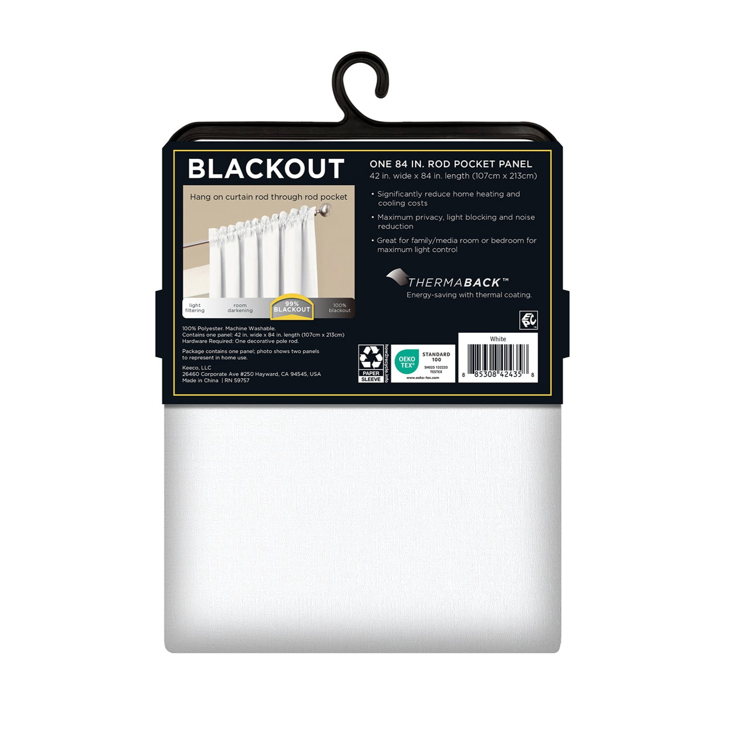 (2 pack) Eclipse Samara Solid Blackout Curtains, Single Curtain Panel, 84 Inch Long Blackout Curtains, 42" W x 84" L, White