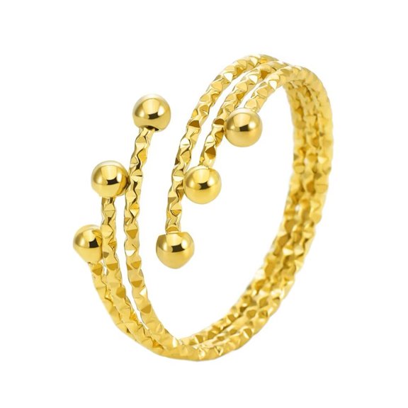 PAMTIER Women's Stainless Steel Highly Polished Creative Dainty Beads Open Wrap Ring Gold Size 6