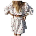 thumbnail image 2 of Wyongtao 2 Piece Casual Outfits Ruffled Strawberry Prin Long Sleeve Button Down Shirt and Skirt Lace Sweatsuit Sets,Red S, 2 of 6