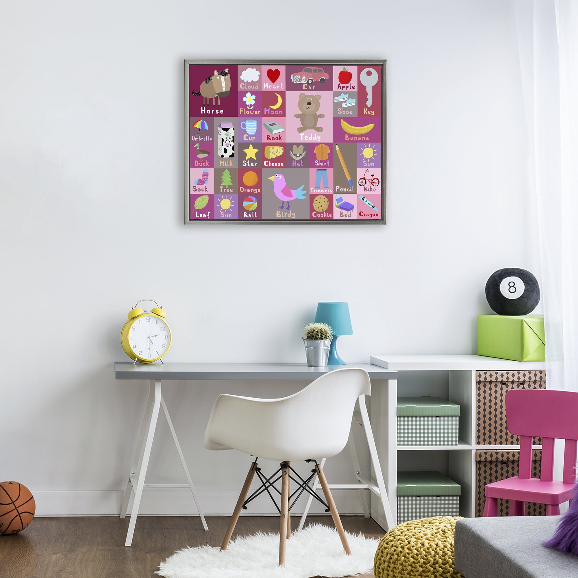 Stupell Industries Pink First Words Gray Framed Floater Canvas Wall Art, design by Carla Daly