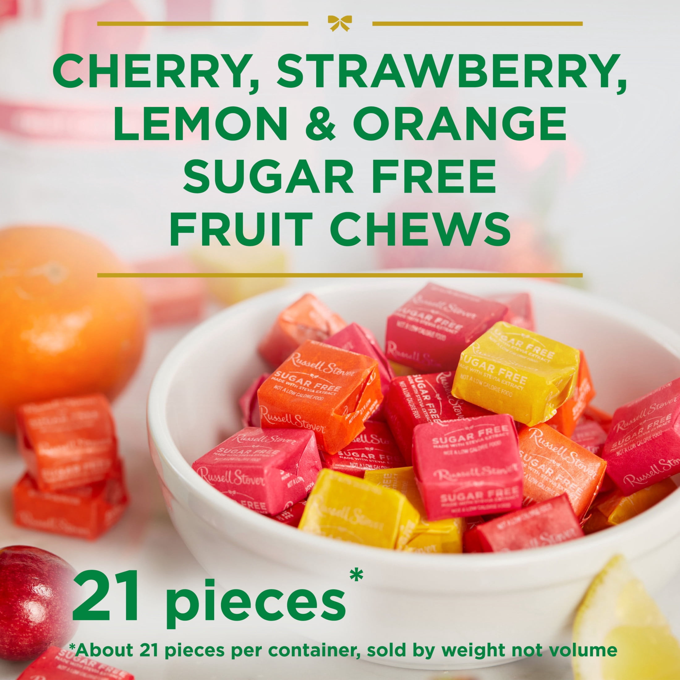 RUSSELL STOVER Sugar Free Fruit Chews Candy, 4.5 oz. bag