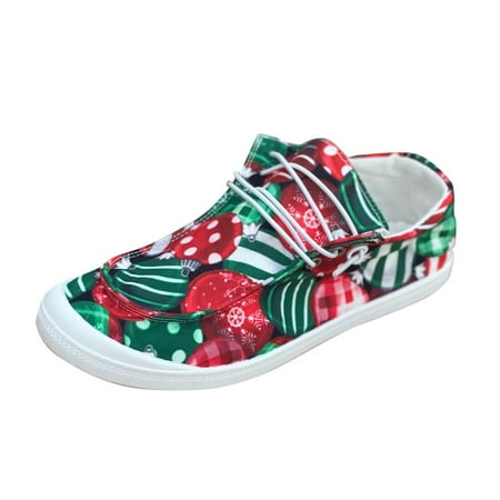 

Mackneog Women Casual Shoes Autumn And Winter Christmas Printed Canvas Shoes Comfortable Flat Gift on Clearance
