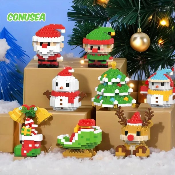 Regalos de Navidad, serie de microbloques de construcción, rompecabezas de renos de Papá Noel, ensamblaje de ladrillos, decoración de mesa, juguetes para niños