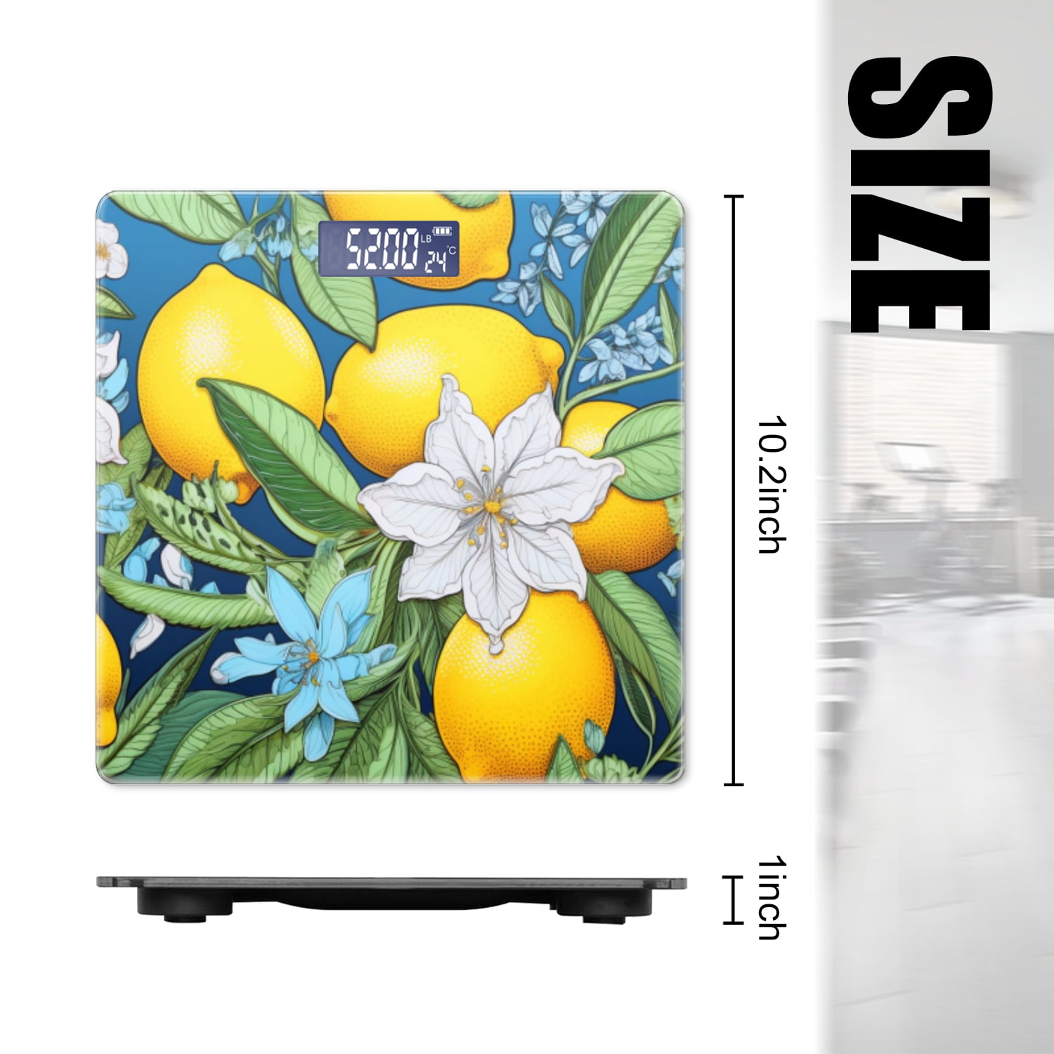 High Precision Body Weight Scale Smart Bathroom Scales with Large LCD Display(400lbs),Decorative for Bedroom-Lemon Flowers And Lemons In The Style Of Hand-Drawn Illustration