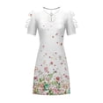 thumbnail image 5 of Wycnly Formal Dresses for Women Beach Fashion Cold Shoulder Strappy Keyhole Slim Tunic Sundress Crewneck Short Sleeve Sunflower Print Summer Mini Dress White XXL, 5 of 6