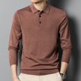 thumbnail image 2 of JTieacloth Mens Button Closure Shirt Male Knitwear Solid Color Shirt Collar Thin Long Sleeve Base Sweater Slim Fit Pullover Knit Brown M, 2 of 4