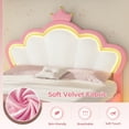 thumbnail image 2 of Full Size Bed with LED Lights,Pink Princess Girl Bed Frame with Adjustable Headboard, Velvet Upholstered Platform Bed with Princess Crown, Solid Wood Slats Support, ,Bedroom&nbsp;Furniture, 2 of 9