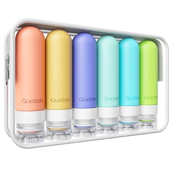 Quatish Travel Bottles for Toiletries 6 Pack, Original Patented Leakproof 3 oz Tsa Approved Travel Size Containers, BPA Free Silicone Shampoo and Conditioner Bottles, Camping Essentials