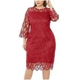 thumbnail image 5 of BSDJILFG Plus Size Dresses for Women Long Sleeve Crew Neck Mesh Embroidered Lace Sequin Short Mini Dresses Fall ,L-5XL, 5 of 5