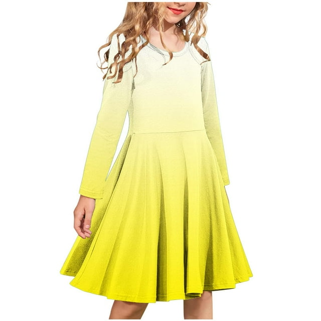 Odeerbi Niñas Manga Larga Gradiente Ballet Vestidos Stretchy A Line Twirly Skater Vestido Escuela Recital Cuello Redondo Vestido
