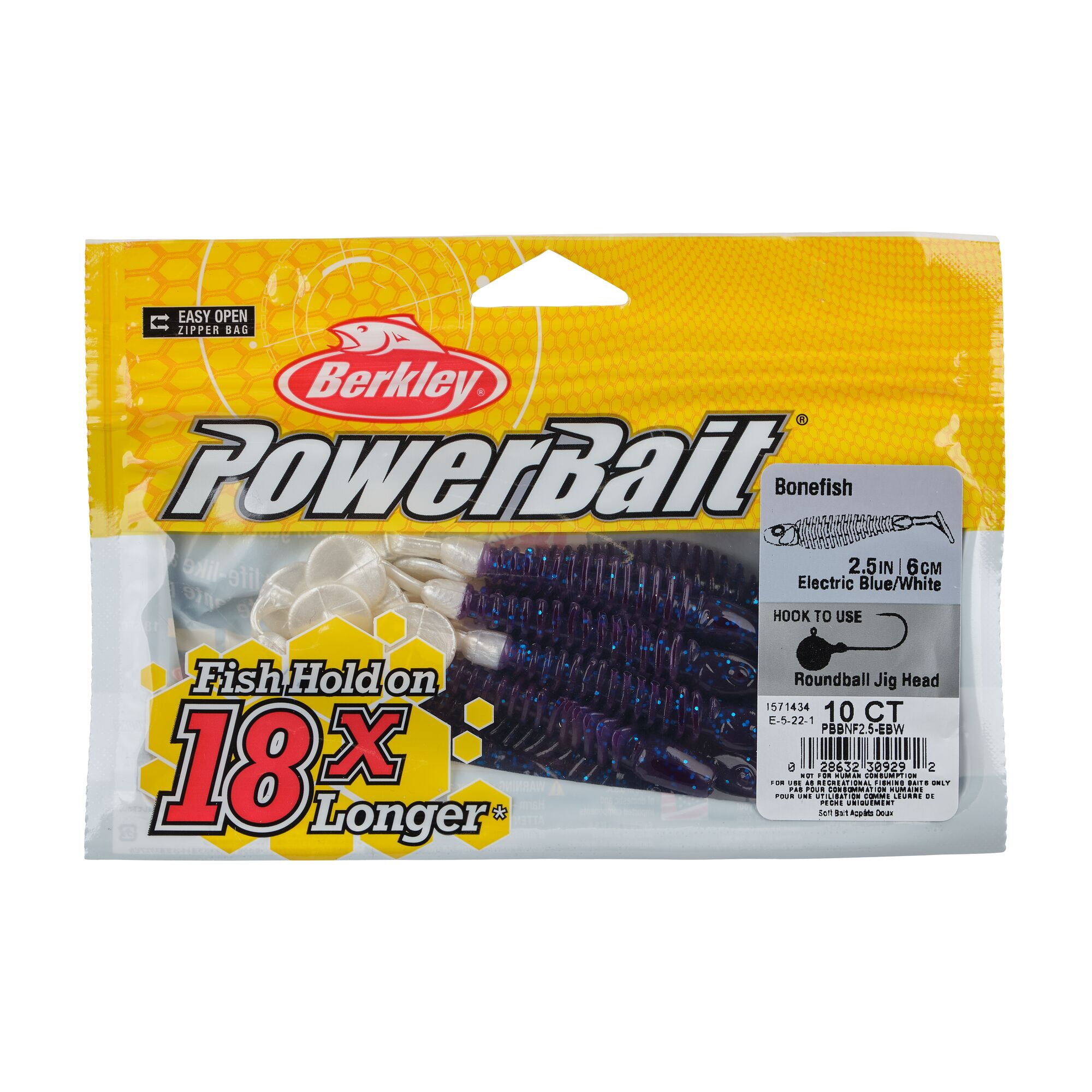 Berkley PowerBait® Bonefish, 2.5 in, Swimbaits, Electric Blue/White (10 Count)