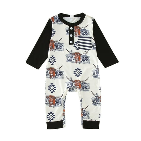

YDOJG Bodysuits for Boys Girls Toddler One-Pieces Winter Long Sleeve Jumpsuit Cow Print Outwear For Babys Clothes Black Blue Black 12-18 Months