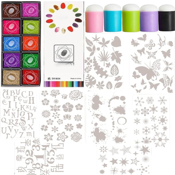 Sponge Finger Painting Kit | DIY Applicator Set | 20pcs White Sponge Brushes | Colorful Handles | Reusable | For Scrapbooking, Card Making, Ink, Paint, Chalk | 4x4cm | Multi-Purpose Arts